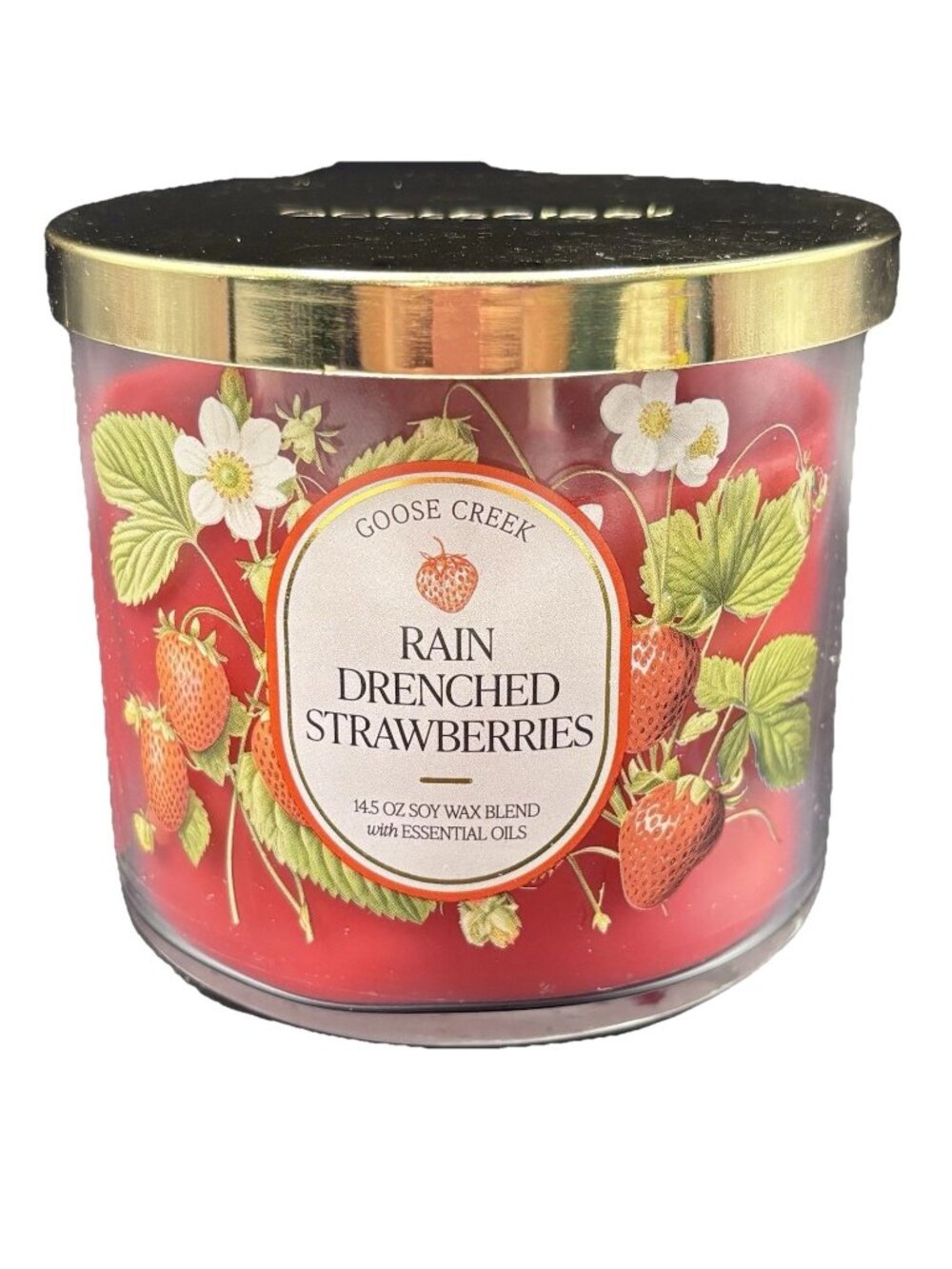 Goose Creek Rain Drenched Strawberries 3 Wick Jar Candle 14.5 oz Fruity Fresh